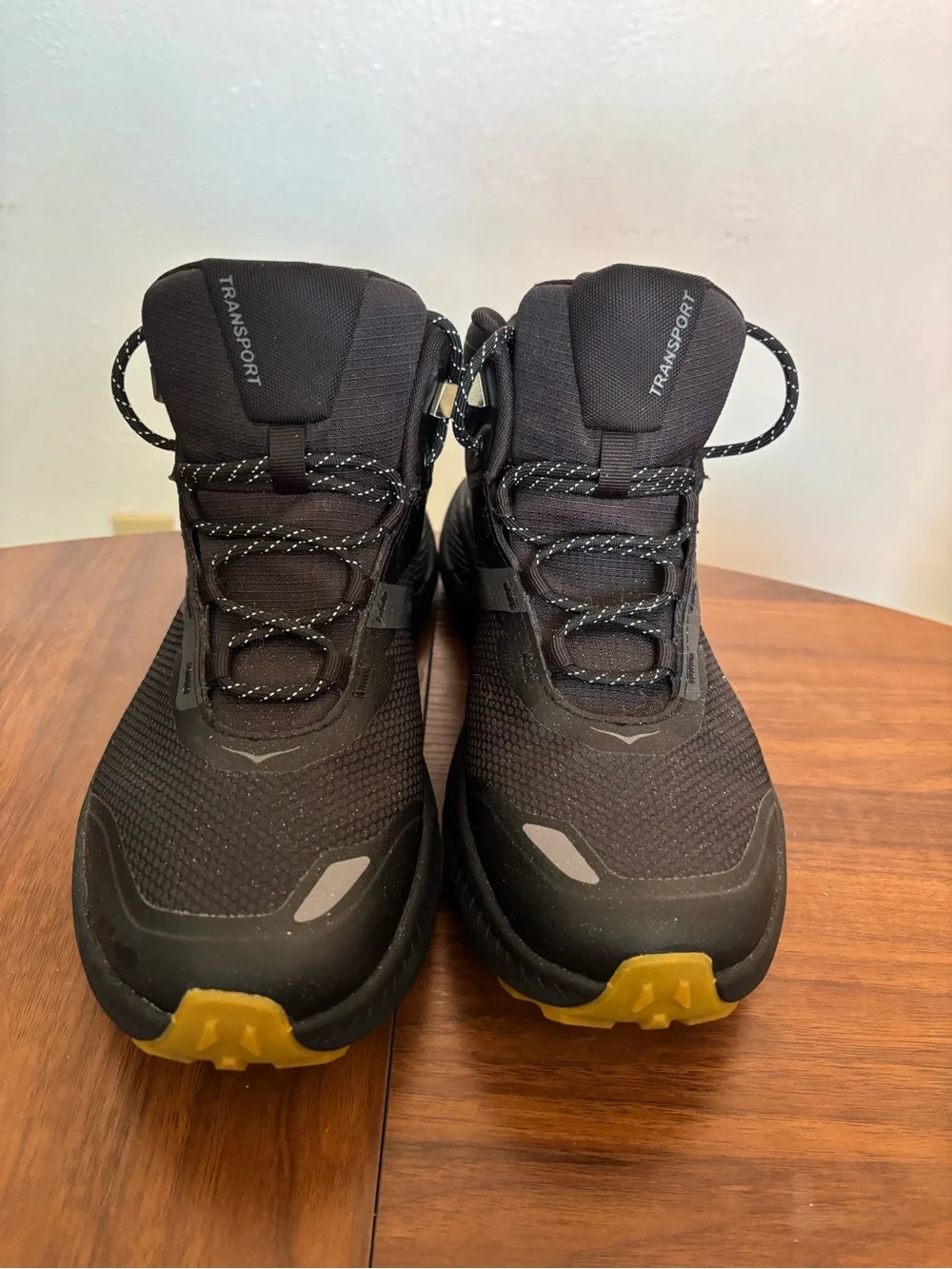 Hoka One One Men's Transport Black GTX Boots with Yellow Outsole Accents